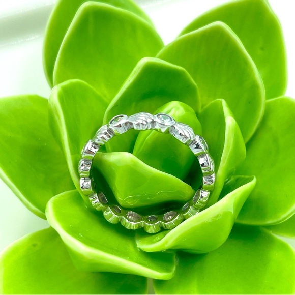 Diamonique High-Polish Seashell Band Ring Sterling Silver Size 8 - Picture 3 of 7